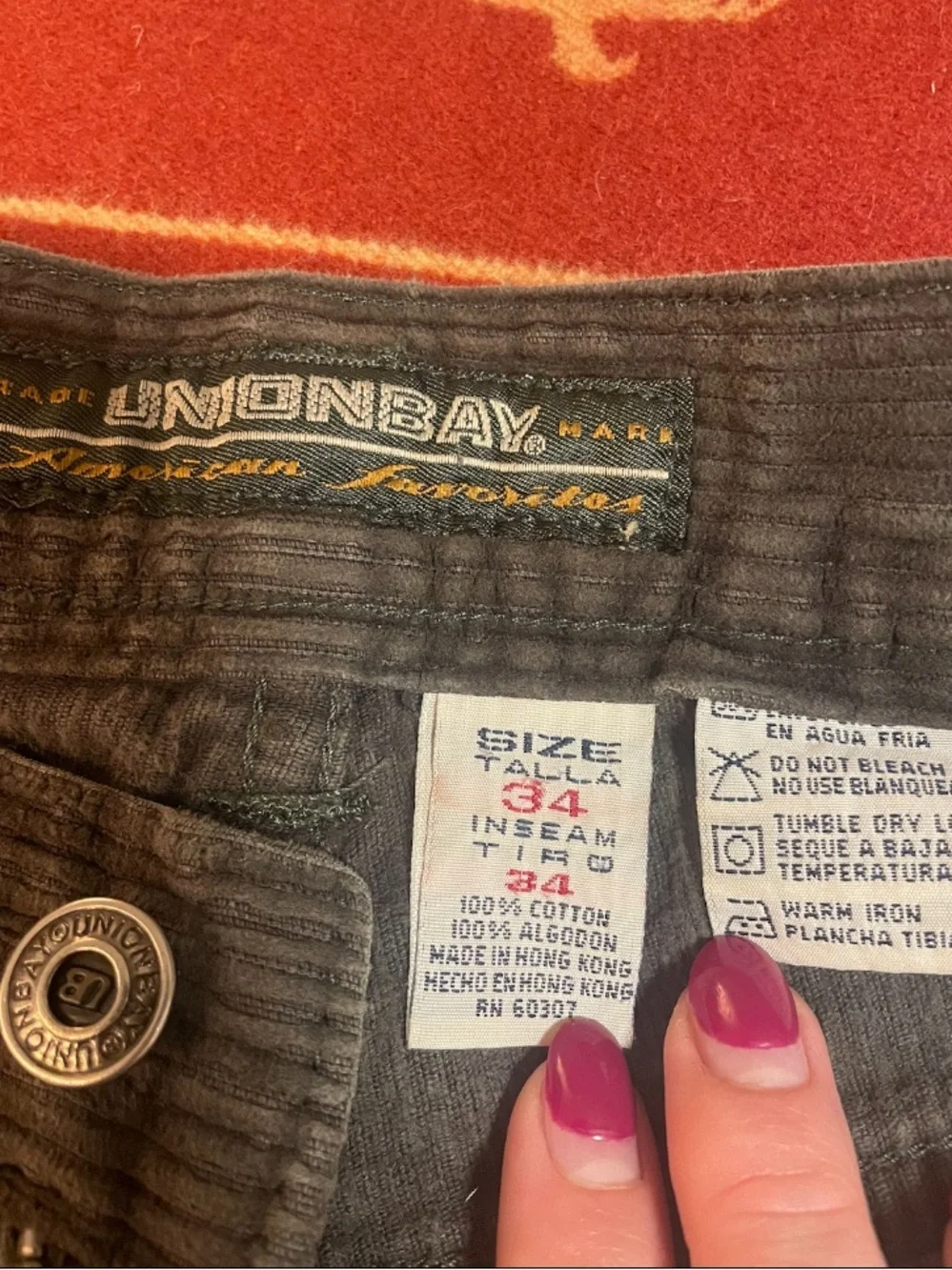 Vintage Y2K Union Bay Army Olive Green Corduroy Jeans Pants 34x29 Indie